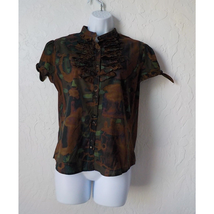 Piazza Sempione Camouflage Brown Blouse Women IT 44 / US M Button Up Ruf... - $25.73