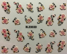 Nail Art 3D Decal Stickers Roses with Gold Dot Embellishments BLE903D - £2.54 GBP