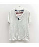Free Planet Men&#39;s Large White Henley Shirt with American Flag Detail - Used - $10.78 CAD