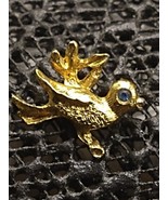 Vintage Gold Tone Small Bird Emerald Stone Pin  - $10.88