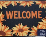 PRINTED NYLON KITCHEN RUG (nonskid)(17&quot;x28&quot;) SUNFLOWERS ON BLACK, WELCOM... - £14.78 GBP