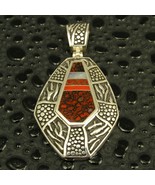 Red Dinosaur Bone Pendant with Opal in Sterling Silver - $1,290.43 CAD