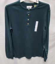 Men's Large Long Sleeve Textured Henley in Mountain Spruce image 2