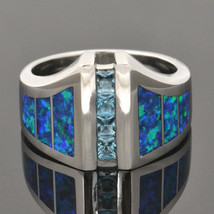 Lab Created Opal and Blue Topaz Ring - £465.87 GBP