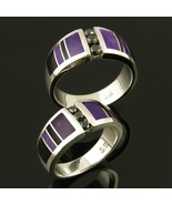 Black Diamond Wedding Ring Set with Sugilite and Black Onyx Inlay in Silver - $1,344.76 CAD