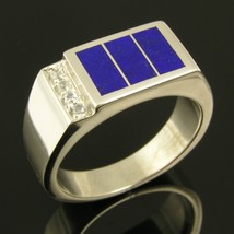 Lapis Inlay Ring with White Sapphire Accents in Sterling Silver - £359.71 GBP