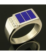 Lapis Inlay Ring with White Sapphire Accents in Sterling Silver - $611.25 CAD