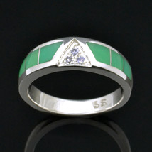 Chrysoprase Ring With White Sapphires in Sterling Silver - £315.01 GBP