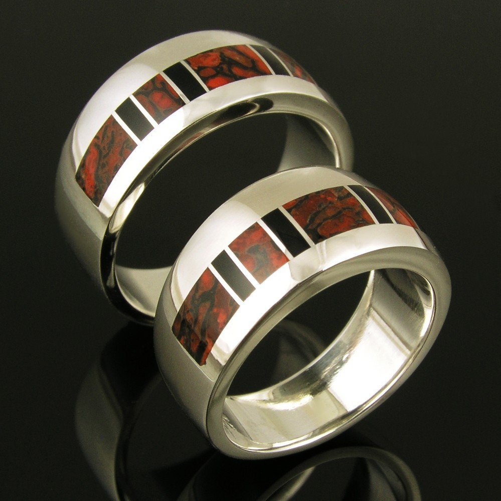 Primary image for Dinosaur Bone His and Hers Wedding Ring Set by Hileman Silver Jewelry
