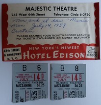 Hotel Edison Hotel Majestic Theatre Envelope &amp; Ticket Stubs The Music Man 1959 - £27.48 GBP