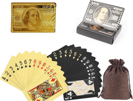 2 Pack Dollar Waterproof Gold Black Playing Cards with Bag Plastic Poker Cards H - $16.10