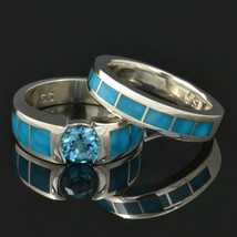 Turquoise and Topaz engagement ring and wedding band set - £641.03 GBP