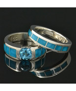 Turquoise and Topaz engagement ring and wedding band set - £629.10 GBP