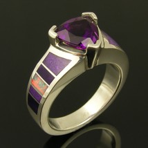 Australian opal, sugilite and amethyst wedding or engagement ring - £432.08 GBP