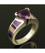 Australian opal, sugilite and amethyst wedding or engagement ring - £432.50 GBP