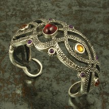 Sterling silver cuff bracelet with amethyst, garnet and citrine cabochons. - £604.62 GBP