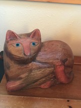 Estate Carved Chubby Lying Down Kitty Cat Wood Wooden Figurine or Door S... - $19.39