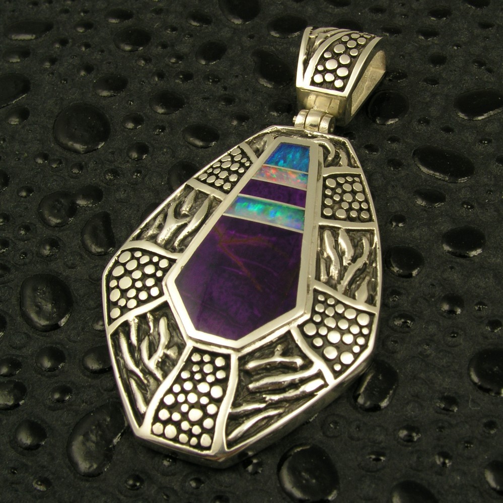 Primary image for Large sterling silver pendant inlaid with Australian opal and sugilite.