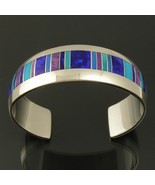 Sterling silver bracelet inlaid with lapis, sugilite, cerrullite and turquoise b - £1,028.12 GBP