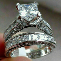4.25ct Princess Cut Diamond Engagement Ring Wedding Band Solid 14k White Gold - £229.11 GBP