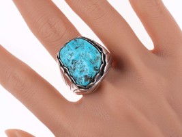 sz14 Large Vintage Navajo Sterling, turquoise ring - £215.15 GBP