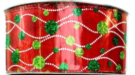 Green Polka Dot Red Ornament Wired Edge Holiday Wedding Ribbon - 2.5&quot; x ... - $24.95