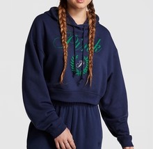 Victoria’s Secret Pink Everyday Fleece Navy Blue Cropped Hoodie Large - $34.65