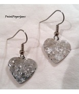 Handmade Silver-Color Metal Textured Heart Dangle Earrings - £3.93 GBP