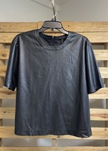 BCBGMAXAZRIA Micah Black Faux Leather Short Sleeve Boxy Top Size S BBL JD - $14.85