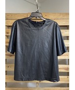 BCBGMAXAZRIA Micah Black Faux Leather Short Sleeve Boxy Top Size S BBL JD - $274.86 MXN