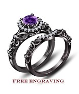 2ct Diamond &amp; Amethyst Disney Set 14k Black Plated Silver Engagement Rin... - $124.37