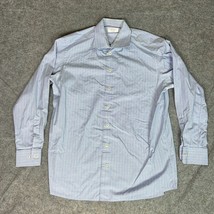 Eton Contemporary Mens Shirt 44 17.5 Blue Dress Formal Cotton Button Bus... - $39.98