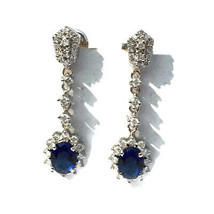 1.55ct Diamond Blue Sapphire 14k White Gold Elegant Wedding Earrings - £1,322.77 GBP