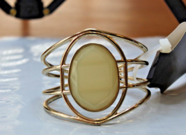 Gold Metal Cuff Bracelet With Light Yellow Gemstone Top New - £13.36 GBP