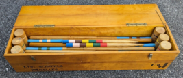 Vintage CROQUET Set & Wooden Box 6 Player 39" Marked Serneels, Brussels image 12