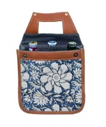 Blue White Floral Canvas Drink Carrier with Leather Trim - $60.93 CAD