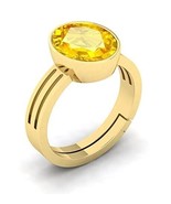 SAPPHIRE RING Pukhraj Gemstone Gold Plated Ring Adjustable Ring 7.00 Car... - £36.34 GBP