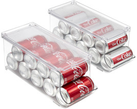 Clear Soda Can Organizer, Refrigerator Stackable Bin Dispenser with Lid - 2-Pack - £59.50 GBP