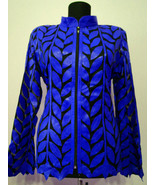 Blue Leather Leaf Jacket Women All Colors Sizes Genuine Lambskin Zipper ... - £176.52 GBP
