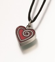 Pewter Heart w/ Red Enamel Spiral Memorial Jewelry Pendant Funeral Cremation Urn - £81.34 GBP