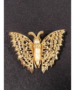 Vintage Signed Kenneth J Lane Gold Tone KJL Butterfly Pin Pearl Moth Brooch - £312.86 GBP