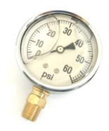 Brass Stem 2.5&quot; Pressure Gauge 2141GXB60 Liquid Filled up to 60 PSI - £5.19 GBP