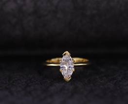 Marquise Cut Solitaire Diamond Engagement Ring, Yellow Gold Wedding Ring For Her - £131.99 GBP