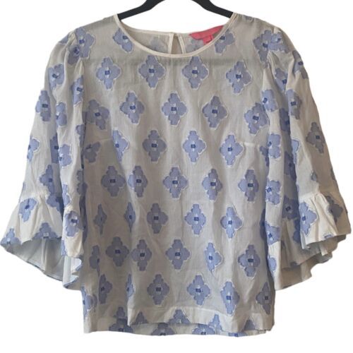 Primary image for Lilly Pulitzer Francis Top White Blue Medallion Lurex Clip Jacquard Size Small