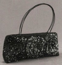 Vintage Black Beaded Floral Sequin Satin Lined Evening Purse DRAGON MAGIC - £14.25 GBP