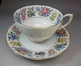 Roslyn English Tea Cup Saucer Set Flowers Bone China Pink Blue Purple - £9.38 GBP