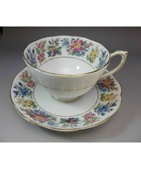 Roslyn English Tea Cup Saucer Set Flowers Bone China Pink Blue Purple - $11.88