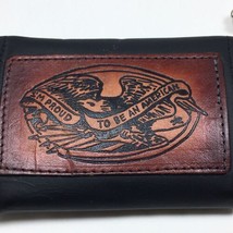 Vintage Biker Trifold Wallet with Chain Black Brown Leather Proud To Be ... - £28.14 GBP