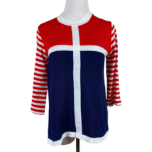 Joyce Sweater Top Womens S Red White Navy Striped 3/4 Sleeve Colorblock ... - £27.44 GBP