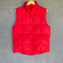 Lands End Puffer Vest Women M 10-12 Goose Down Red Pocket Mock Neck Jacket - £20.29 GBP